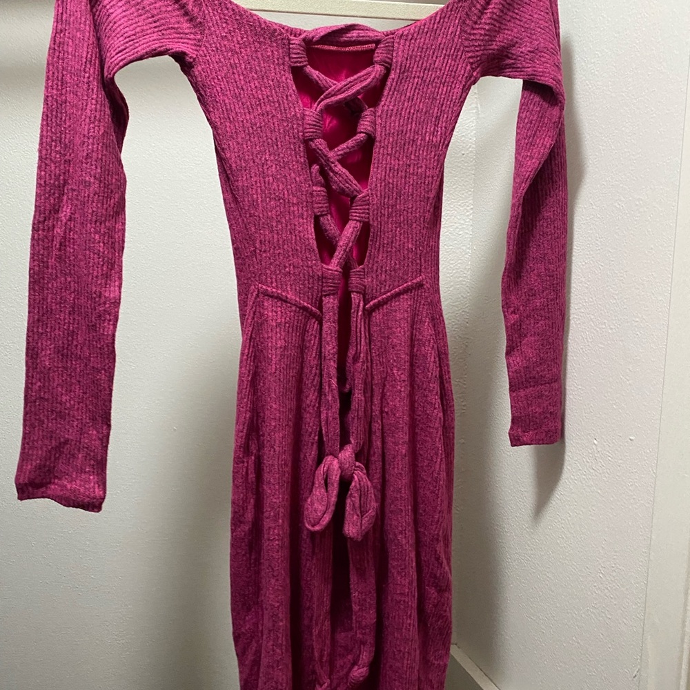 Fashion Nova Pink Tied Back dress Barbie pink